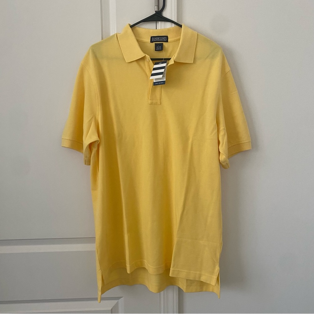 Land’s End Buttery Yellow Polo Shirt Large Summer Casual Outdoor Preppy Work NWT